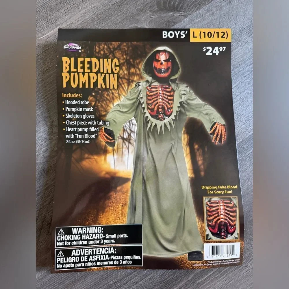 Bleeding Pumpkin Kids Costume Halloween Green and Orange Large Youth